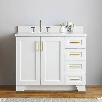 ARIEL Taylor 43'' W Single Sink Bath Vanity Birch with Left Offset Oval Sink and White Quartz Countertop
