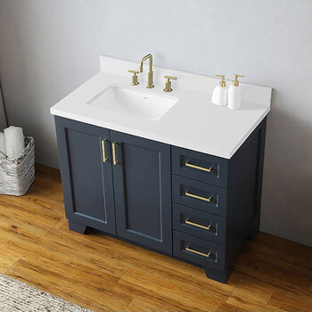 ARIEL Taylor 43'' W Single Sink Bath Vanity Birch with Left Offset Rectangle Sink and White Quartz Countertop, Overhead View