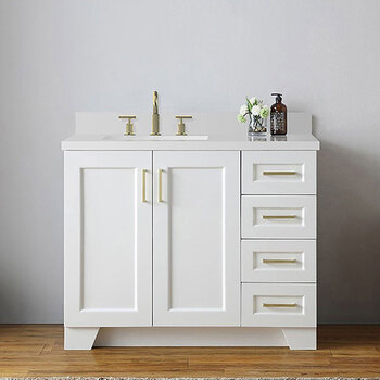 ARIEL Taylor 43'' W Single Sink Bath Vanity Birch with Left Offset Rectangle Sink and White Quartz Countertop