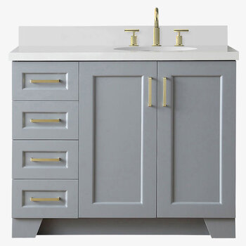 ARIEL Taylor 43'' W Single Sink Bath Vanity Birch with Right Offset Oval Sink and White Quartz Countertop, Front View