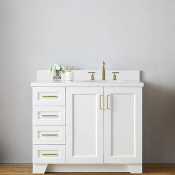 ARIEL Taylor 43'' W Single Sink Bath Vanity Birch with Right Offset Oval Sink and White Quartz Countertop