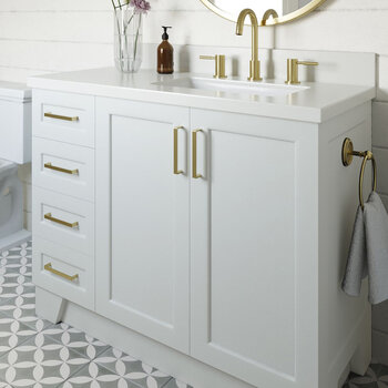 ARIEL Taylor 43'' W Single Sink Bath Vanity Birch with Right Offset Rectangle Sink and White Quartz Countertop