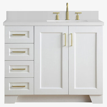 ARIEL Taylor 43'' W Single Sink Bath Vanity Birch with Right Offset Rectangle Sink and White Quartz Countertop, Front View