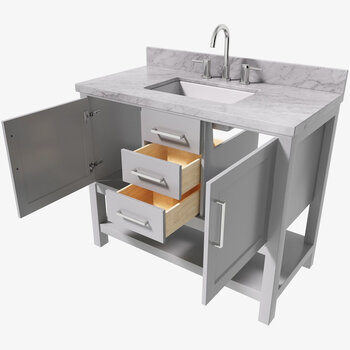 ARIEL Bayhill Single Sink Bath Vanity with Rectangle Sink and Carrara White Marble Countertop, Opened View