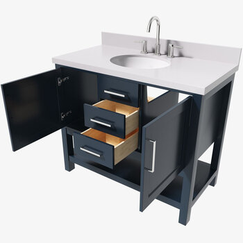 ARIEL Bayhill Single Sink Bath Vanity with Oval Sink and White Quartz Countertop, Opened View