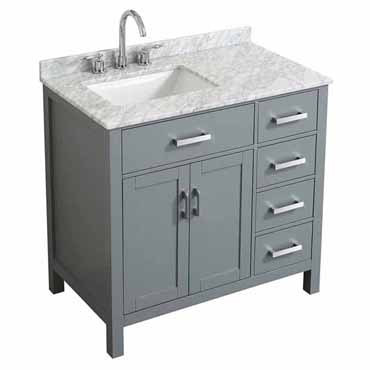 Belmont Decor Hampton 37" Single Left Offset Rectangle Sink Vanity in Grey, 37"W x 22"D x 35"H