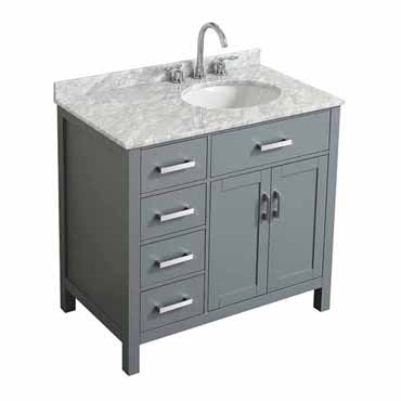 Hampton 37 Or 43 W Single Left Or Right Offset Sink Vanity Set In Grey Or White Includes Vanity Base Countertop Sink And Mirror Option By Belmont Decor Kitchensource Com