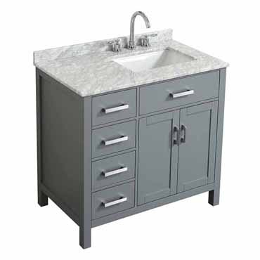 Belmont Decor Hampton 37" Single Right Offset Rectangle Sink Vanity in Grey, 37"W x 22"D x 35"H
