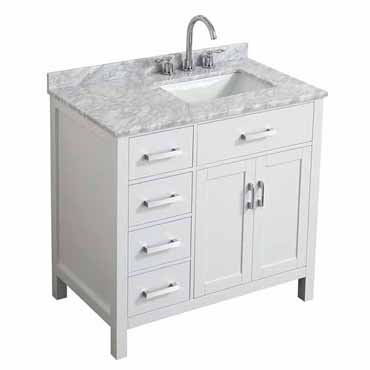 Belmont Decor Hampton 37" Single Right Offset Rectangle Sink Vanity in White, 37"W x 22"D x 35"H