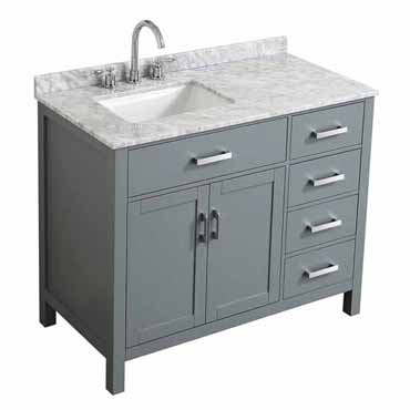 Belmont Decor Hampton 43" Single Left Offset Rectangle Sink Vanity in Grey, 43"W x 22"D x 35"H