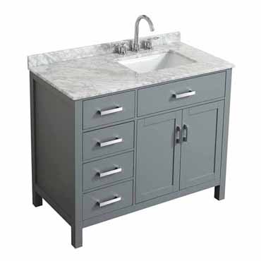 Belmont Decor Hampton 43" Single Right Offset Rectangle Sink Vanity in Grey, 43"W x 22"D x 35"H