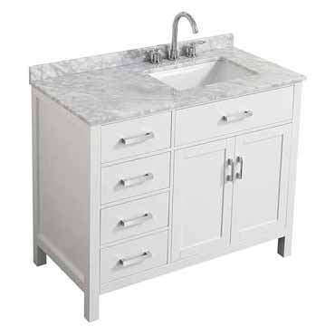Belmont Decor Hampton 43" Single Right Offset Rectangle Sink Vanity in White, 43"W x 22"D x 35"H