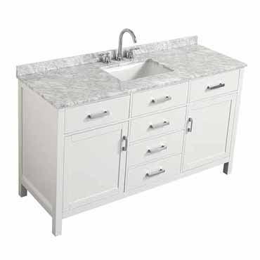 Belmont Decor Hampton 55" Single Rectangle Sink Vanity in White, 55"W x 22"D x 35"H