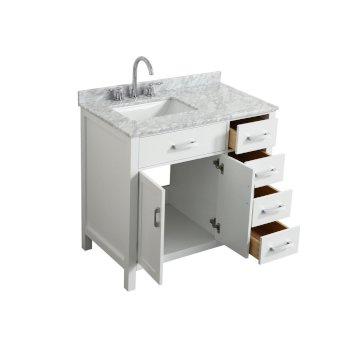 37" White Left Rectangle Sink Opened View