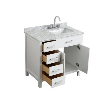 37" White Right Rectangle Sink Opened View