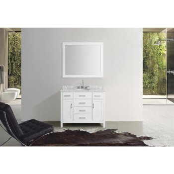 Belmont Décor Hampton 43" Single Oval Sink Vanity Set in White, Includes: Vanity Base, Countertop, Sink and Mirror