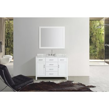 Belmont Décor Hampton 49" Single Oval Sink Vanity Set in White, Includes: Vanity Base, Countertop, Sink and Mirror