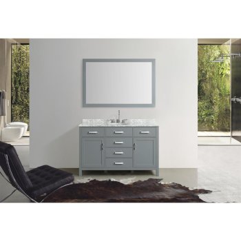 Belmont Décor Hampton 55" Single Oval Sink Vanity Set in Grey, Includes: Vanity Base, Countertop, Sink and Mirror
