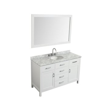 Belmont Décor Hampton 55" Single Oval Sink Vanity Set in White, Includes: Vanity Base, Countertop, Sink and Mirror