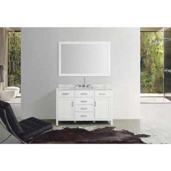 Belmont Décor Hampton 55" Single Rectangle Sink Vanity Set in White, Includes: Vanity Base, Countertop, Sink and Mirror