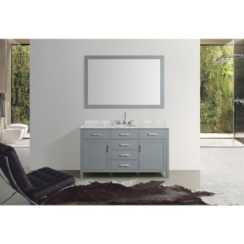 Belmont Décor Hampton 61" Single Oval Sink Vanity Set in Grey, Includes: Vanity Base, Countertop, Sink and Mirror