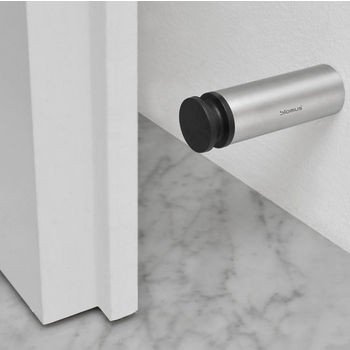 Blomus Entra Collection Wall Mounted Door Stop in Rubber Bumber with Matt Stainless Steel Base, 1'' Diameter x 3-5/32'' H