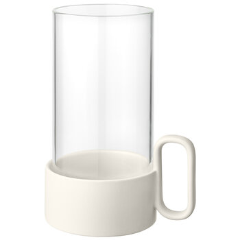 Blomus Yuragi Collection Hurricane Lamp Ceramic Base in Moonbeam (Cream) with Clear Glass Cylinder, Product View