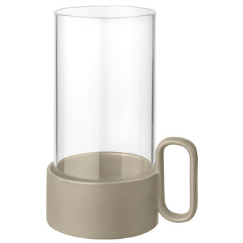 Blomus Yuragi Collection Hurricane Lamp Ceramic Base in Nomad (Tan) with Clear Glass Cylinder, Product View