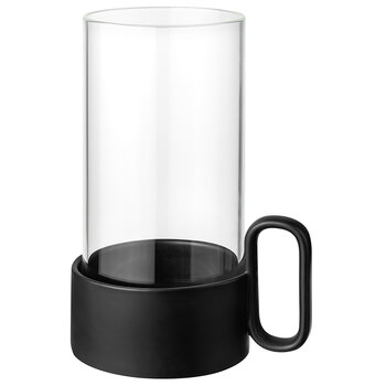 Blomus Yuragi Collection Hurricane Lamp Ceramic Base in Black with Clear Glass Cylinder, Product View