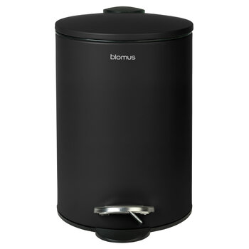 Blomus Tubo Collection Pedal Bin Wastepaper Basket with Silent - Soft Close Lid in Black, 3 Liter (0.7 Gallons), Product View