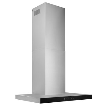 Broan BWT2 Series 30'' Convertible Wall Mount T-Style Chimney Range Hood, 450 Max Blower CFM, 3.0 Sones, Stainless Steel with Black Glass, Product View