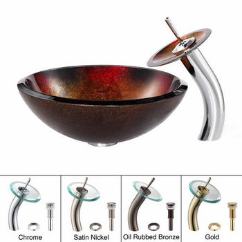 Kraus Mercury Glass Vessel Sink and Chrome Waterfall Faucet Set