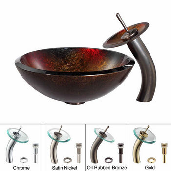 Kraus Mercury Glass Vessel Sink and Oil Rubbed Bronze Waterfall Faucet Set