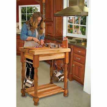 Catskill Butcher Block Kitchen Island with Turned Legs and Pot Racks, 30"W x 20"D x 35-1/2"H