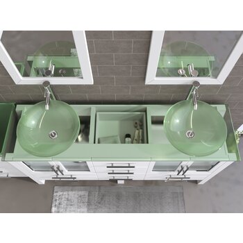 Cambridge Plumbing 63'' White, Glass Top, Polished Chrome Faucets Overhead View