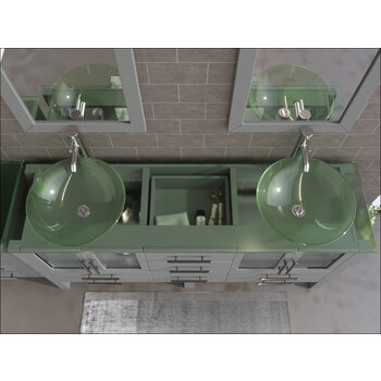 Cambridge Plumbing 71'' Gray, Glass Top, Polished Chrome Faucets Overhead View