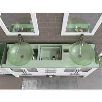 Cambridge Plumbing 71'' White, Glass Top, Brushed Nickel Faucets Overhead View