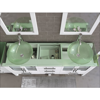 Cambridge Plumbing 71'' White, Glass Top, Polished Chrome Faucets Overhead View