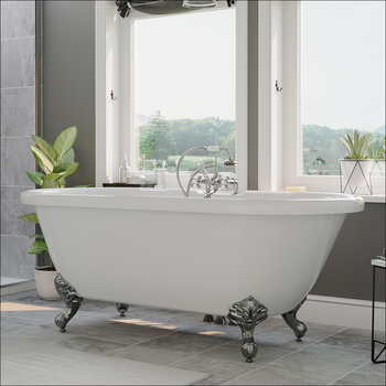 Cambridge Plumbing 59'' Tub w/ Polished Chrome Telephone Faucet & Hand Shower 2'' Risers Plumbing Package