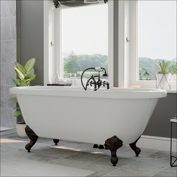Cambridge Plumbing 59'' Tub w/ Oil Rubbed Bronze Telephone Faucet & Hand Shower 2'' Risers Plumbing Package