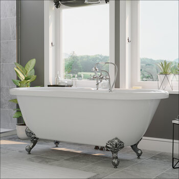 Cambridge Plumbing 59'' Tub w/ Polished Chrome Telephone Faucet & Hand Shower 6'' Risers Plumbing Package