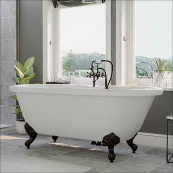 Cambridge Plumbing 59'' Tub w/ Oil Rubbed Bronze Telephone Faucet & Hand Shower 6'' Risers Plumbing Package