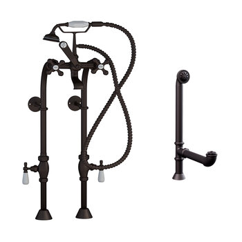 Cambridge Plumbing Complete Plumbing Package for Freestanding Bathtub without Faucet Holes, Oil Rubbed Bronze - Includes British Telephone Style Faucet w/ Hand Held Shower, Standing Supply Lines w/ Shut Off Valves and Drain Assembly