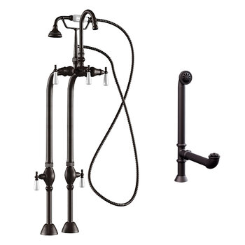 Cambridge Plumbing Complete Plumbing Package for Freestanding Bathtub without Faucet Holes, Oil Rubbed Bronze - Includes English Telephone Gooseneck Style Faucet w/ Hand Held Shower, Standing Supply Lines w/ Shut Off Valves and Drain Assembly
