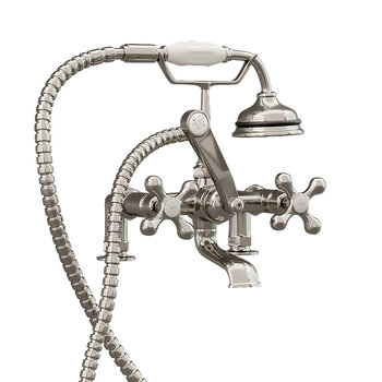Cambridge Plumbing Clawfoot Tub Deck Mount British Telephone Faucet with Hand Held Shower and 2'' Risers, Brushed Nickel, 13''W x 12''D x 9''H
