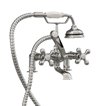 Cambridge Plumbing Clawfoot Tub Deck Mount British Telephone Faucet with Hand Held Shower and 2'' Risers, Polished Chrome, 13''W x 12''D x 9''H