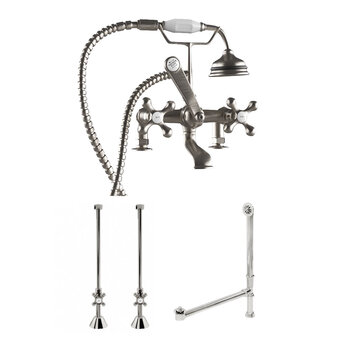 Cambridge Plumbing Complete Plumbing Package for Deck Mount Bathtub, Brushed Nickel - Includes Classic Telephone Style Faucet and Hand Held Shower with 2'' Deck Risers, Supply Lines w/ Shut Off valves and Drain Assembly