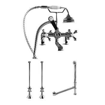 Cambridge Plumbing Complete Plumbing Package for Deck Mount Bathtub, Polished Chrome - Includes Classic Telephone Style Faucet and Hand Held Shower with 2'' Deck Risers, Supply Lines w/ Shut Off valves and Drain Assembly