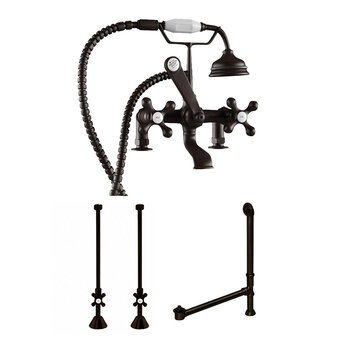Cambridge Plumbing Complete Plumbing Package for Deck Mount Bathtub, Oil Rubbed Bronze - Includes Classic Telephone Style Faucet and Hand Held Shower with 2'' Deck Risers, Supply Lines w/ Shut Off valves and Drain Assembly