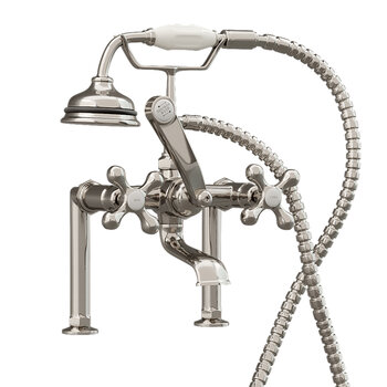 Cambridge Plumbing Clawfoot Tub Deck Mount British Telephone Faucet with Hand Held Shower and 6'' Risers, Brushed Nickel, 13''W x 12''D x 9''H